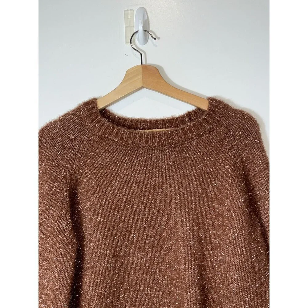 MIOU MUSE Womens Glitter Knit Crop Sweater  Size Large Broqn
